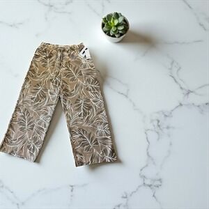 Nine West Women's Pull On Wide Leg Drawstrings Warm Taupe-Tan Leaves Size L